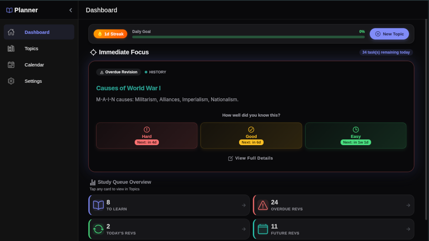 Study & Revision App Interface